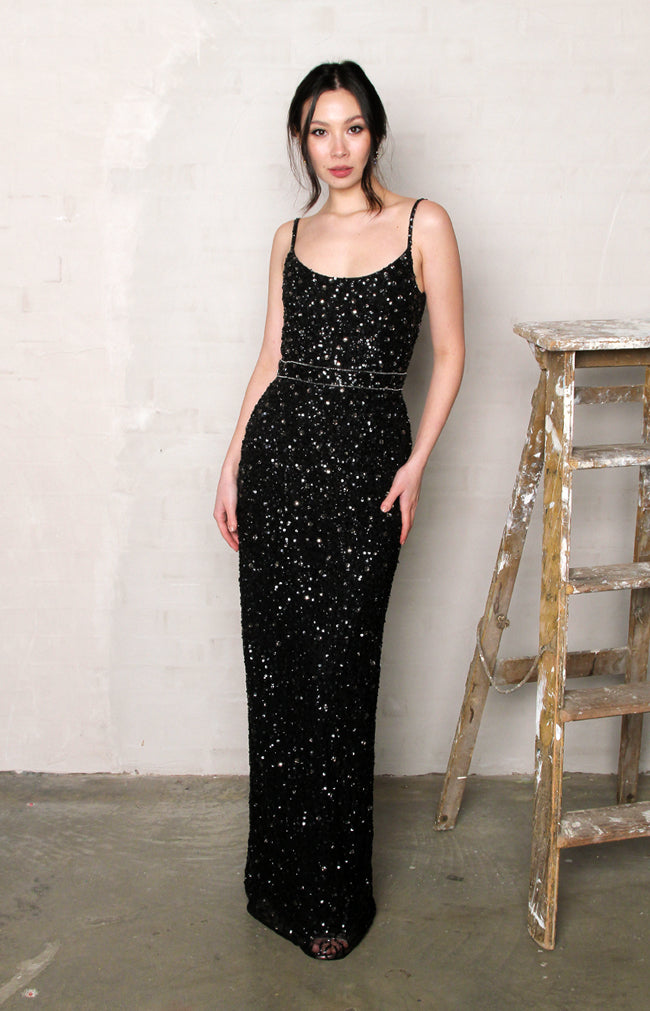 Quinn Hand Beaded Gown - Black