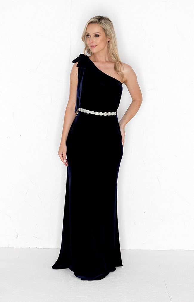 Fleur Velvet Gown Detachable Bow - Midnight