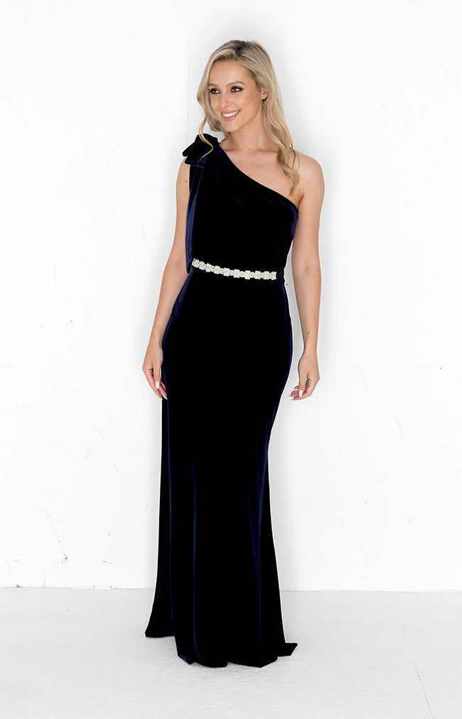 Fleur Velvet Gown Detachable Bow - Midnight