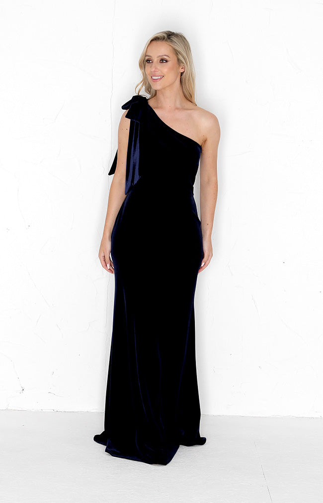 Fleur Velvet Gown Detachable Bow - Midnight