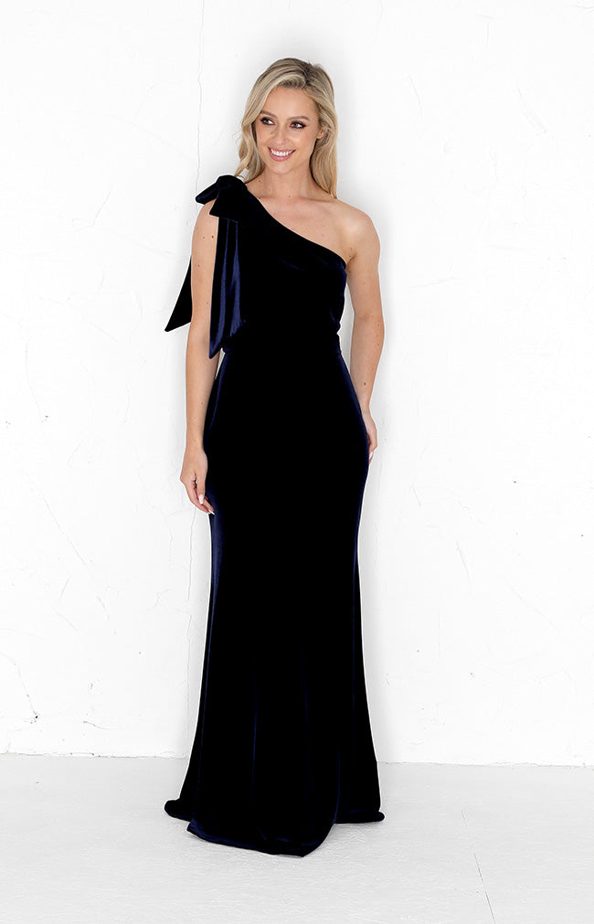 Fleur Velvet Gown Detachable Bow - Midnight