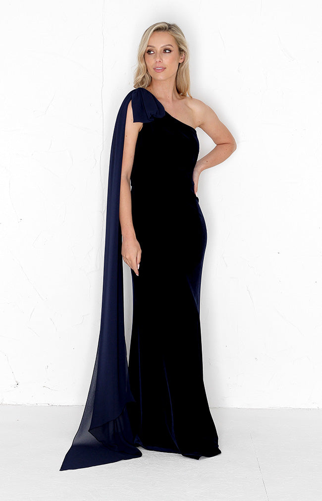Fleur Velvet Gown Detachable Bow - Midnight