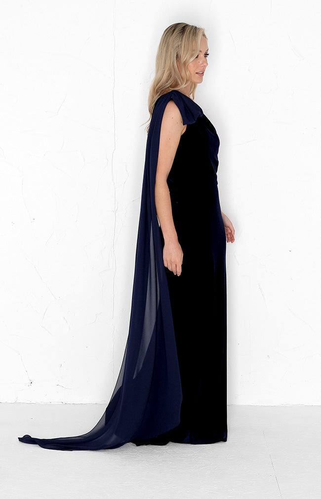 Fleur Velvet Gown Detachable Bow - Midnight