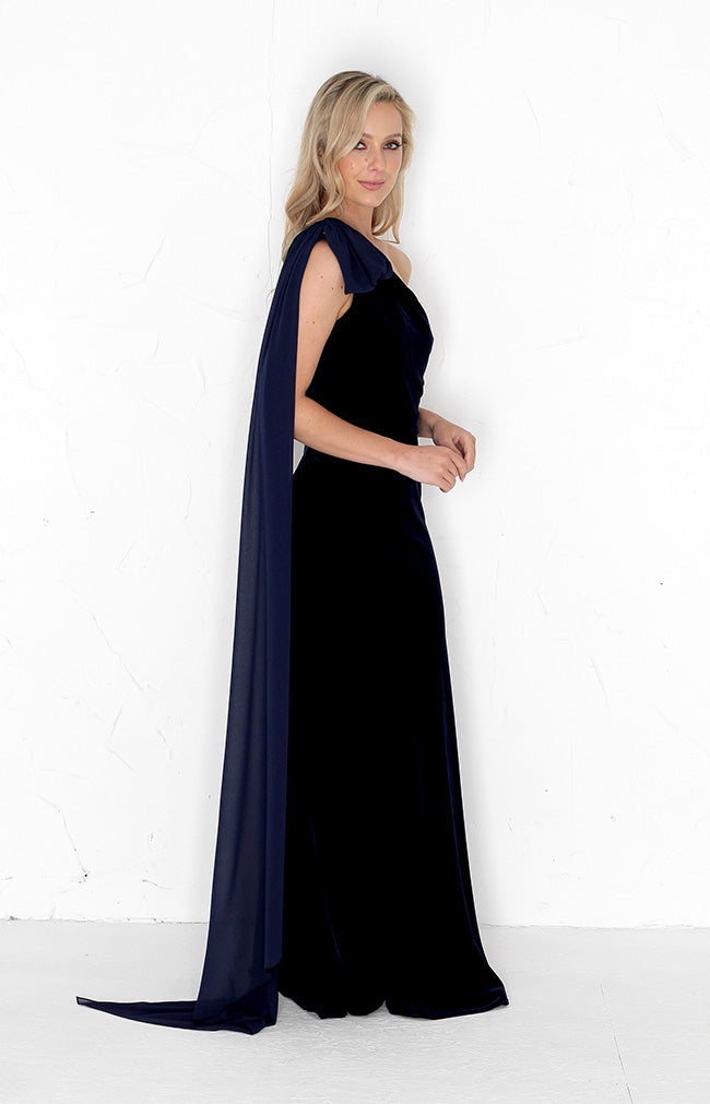 Fleur Velvet Gown Detachable Bow - Midnight