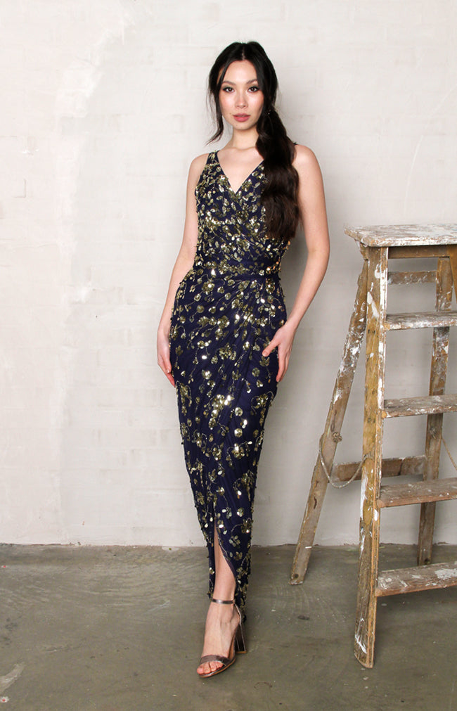 Freya Hand Embellished Gown - Midnight