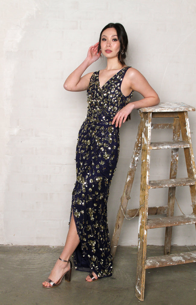 Freya Hand Embellished Gown - Midnight