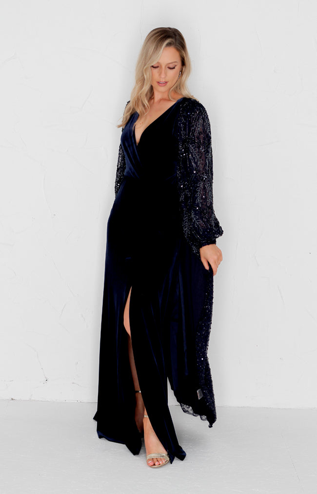 Cara Dress (Hand Beaded) - Midnight