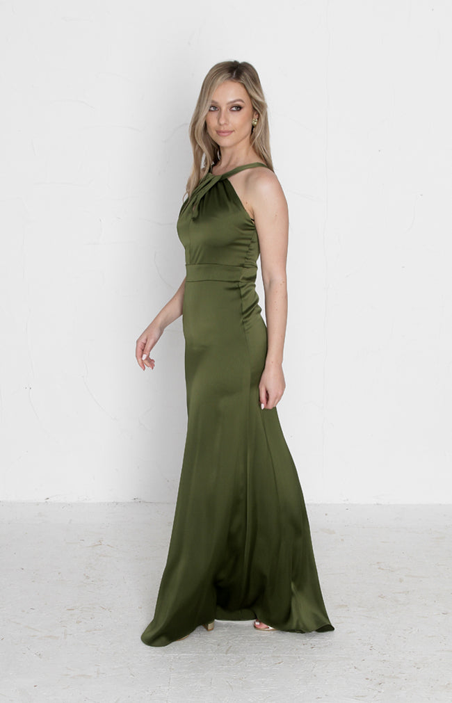Lopez Satin Gown - Olive