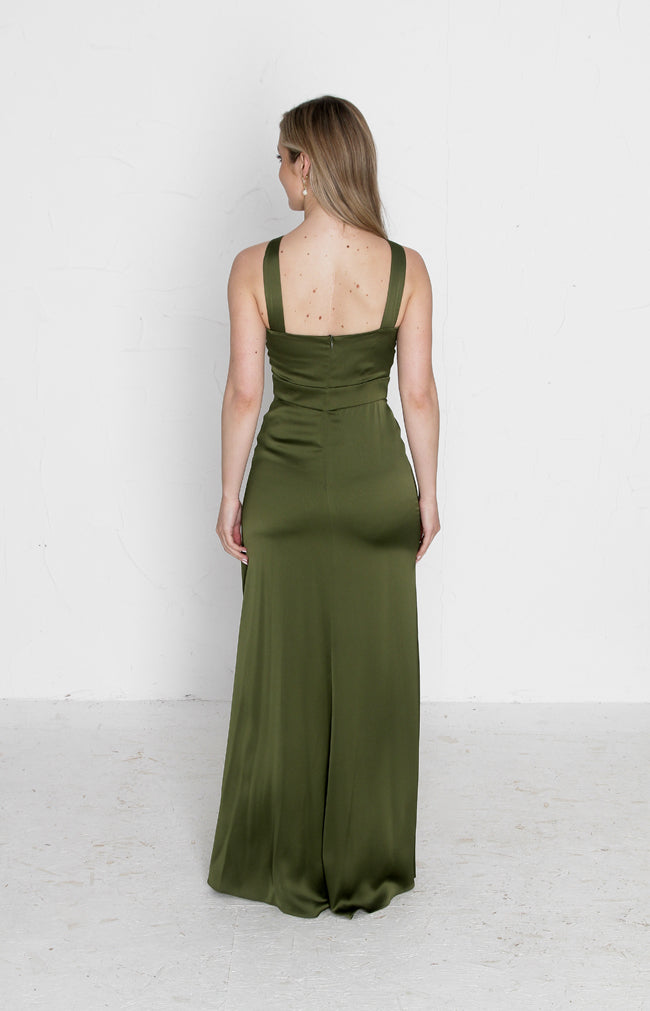 Lopez Satin Gown - Olive