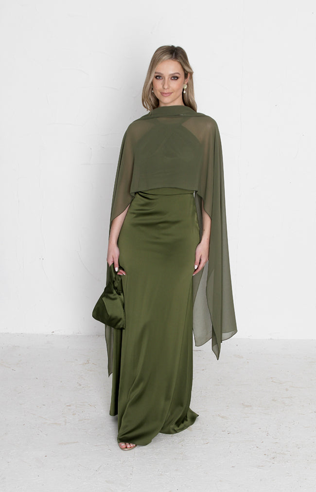 Lopez Satin Gown - Olive