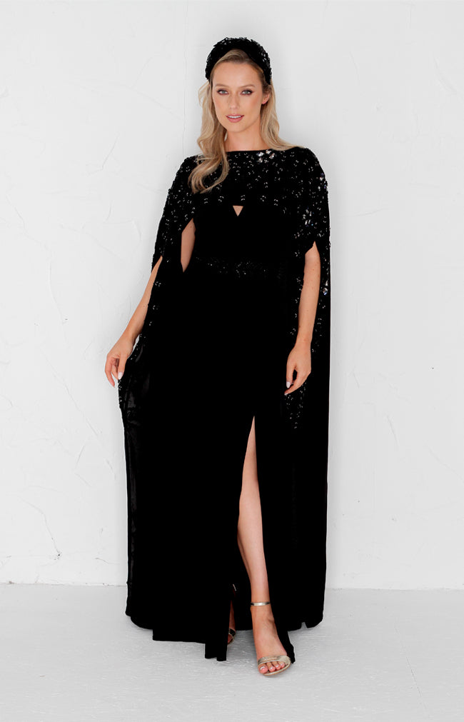 Karina Hand Embellished Cape - Black
