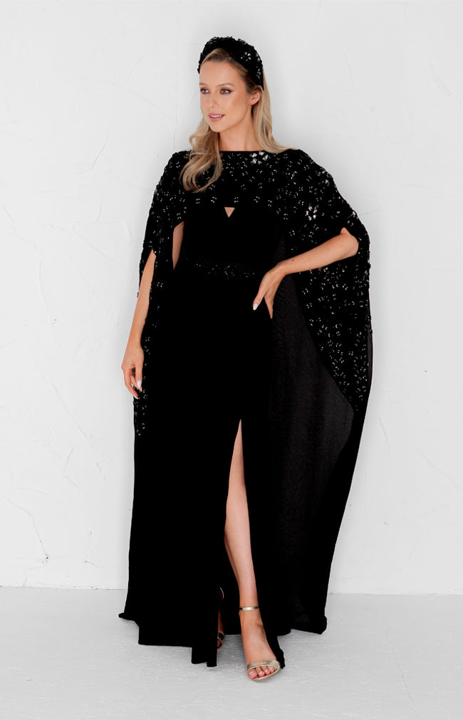 Karina Hand Embellished Cape - Black