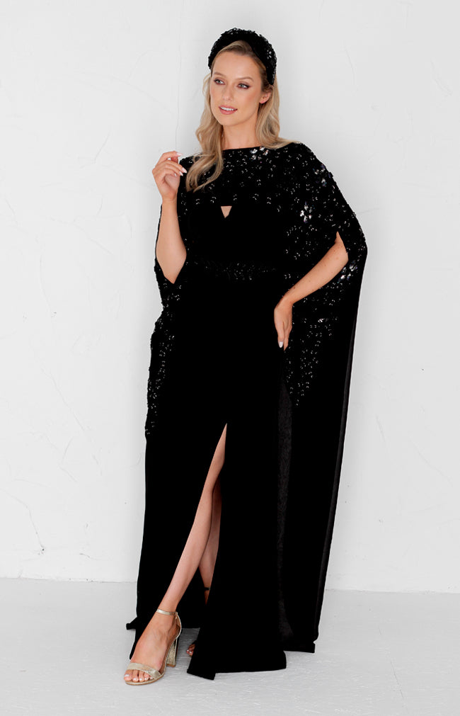 Karina Hand Embellished Cape - Black