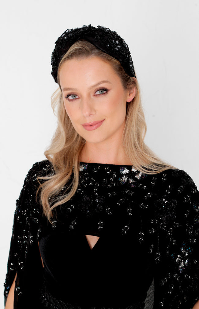 Karina Hand Embellished Cape - Black