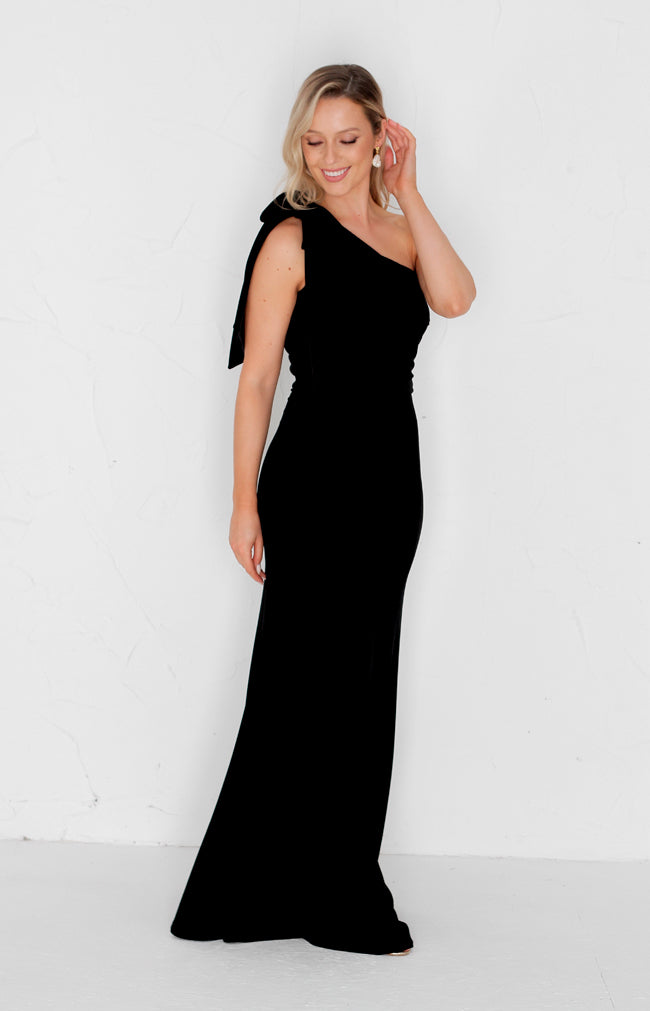 Fleur Velvet Gown Detachable Bow - Black