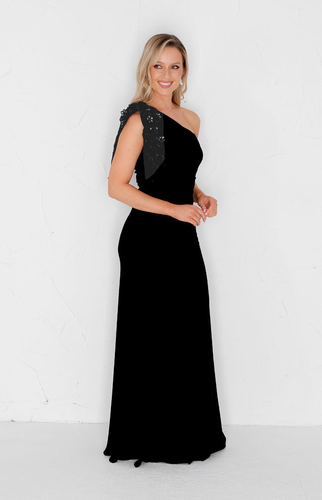 Fleur Velvet Gown Detachable Bow - Black