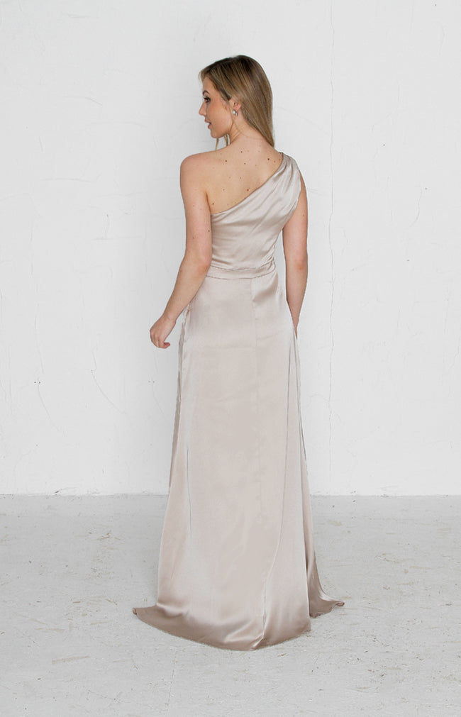 Fleur Satin Gown Detachable Bow - Light Gold