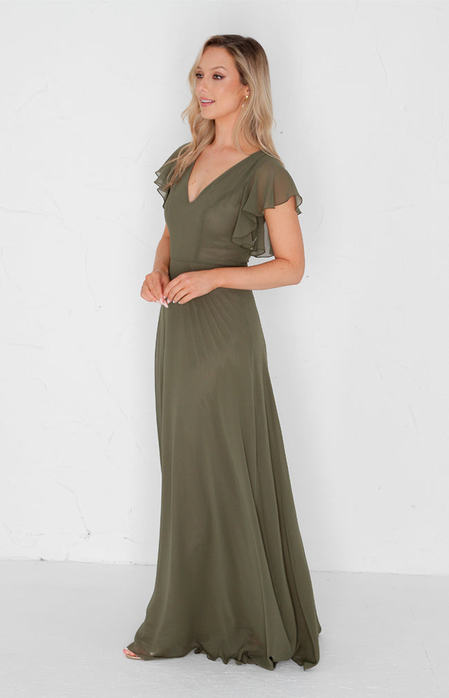 Maye Gown - Olive Green | Long Evening Dress by Folkster