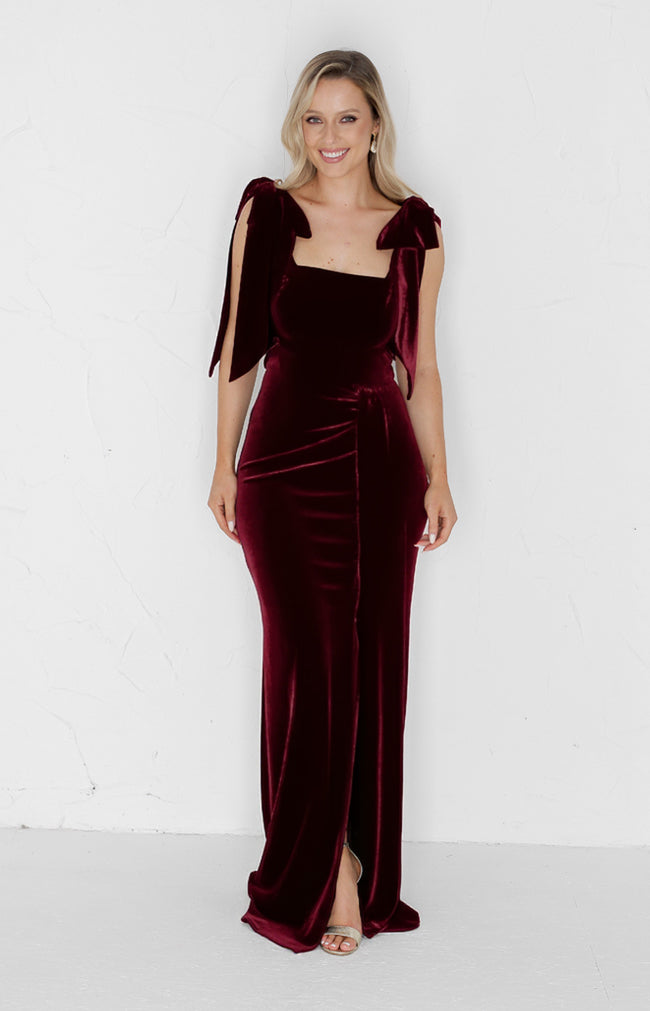 Renae Velvet Gown - Burgundy
