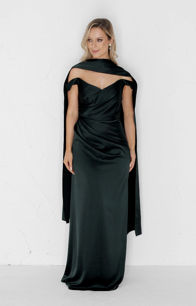 Deven Satin Gown - Forest Green