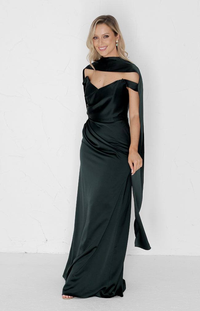 Deven Satin Gown - Forest Green