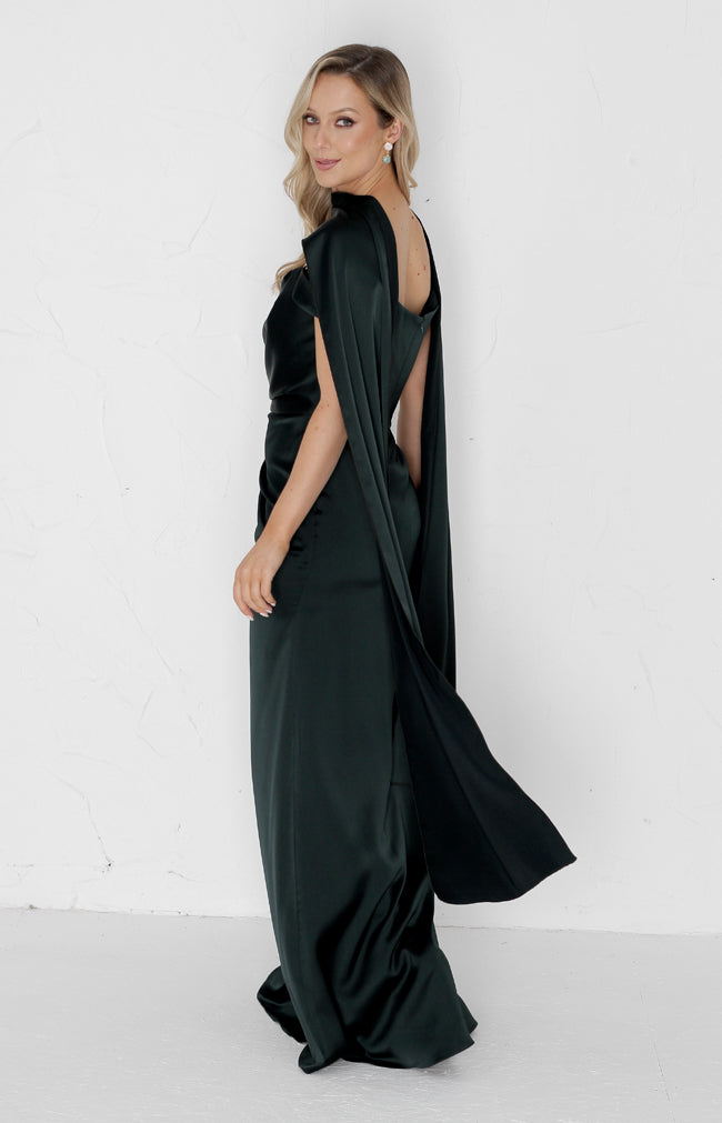 Deven Satin Gown - Forest Green
