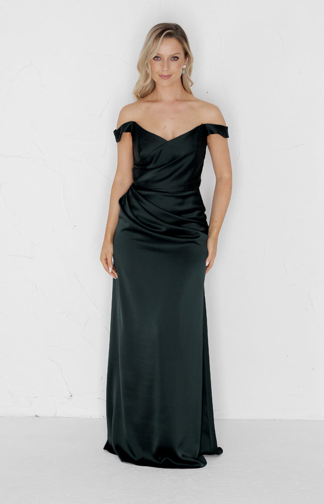 Deven Satin Gown - Forest Green