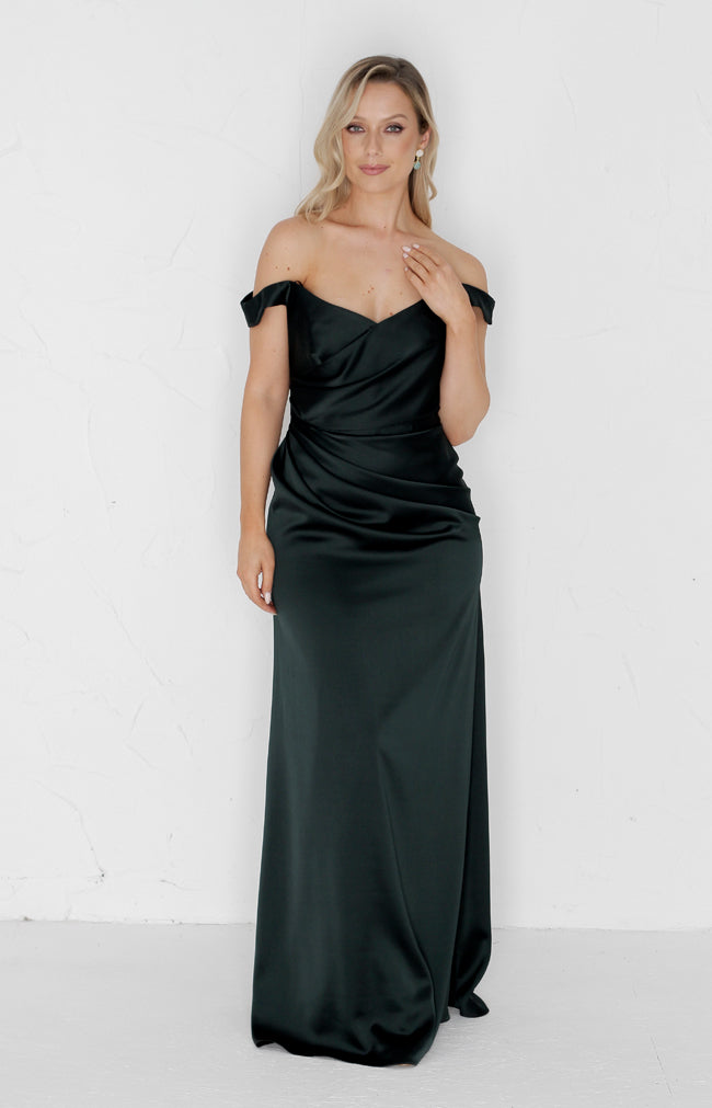 Deven Satin Gown - Forest Green