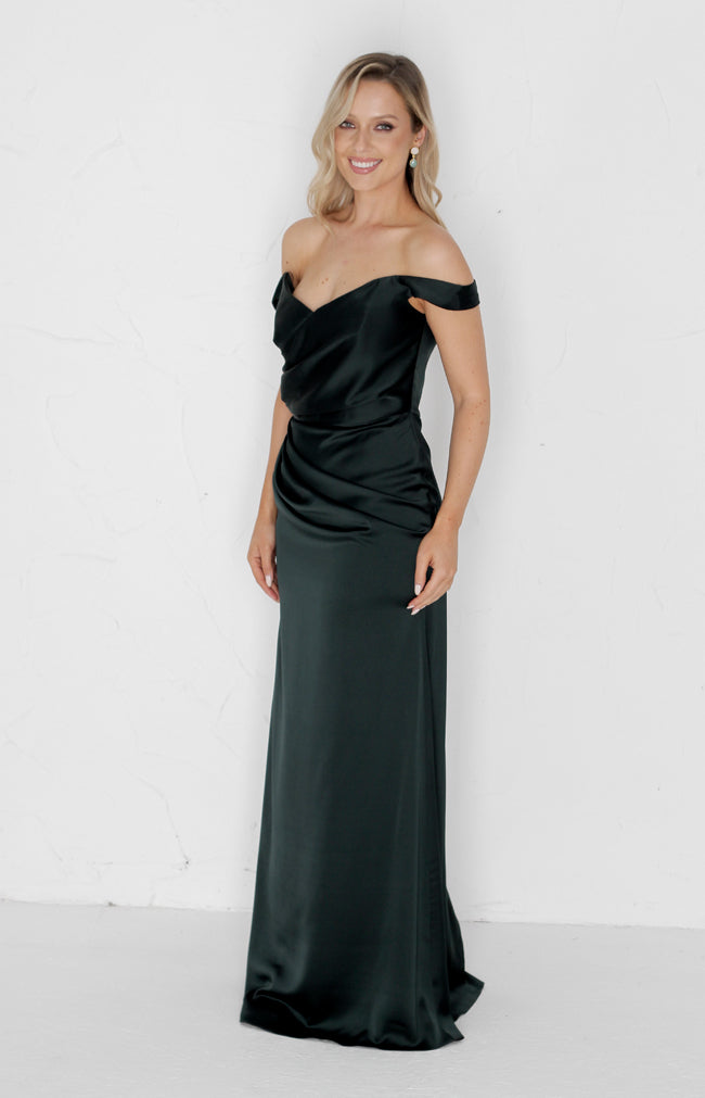 Deven Satin Gown - Forest Green