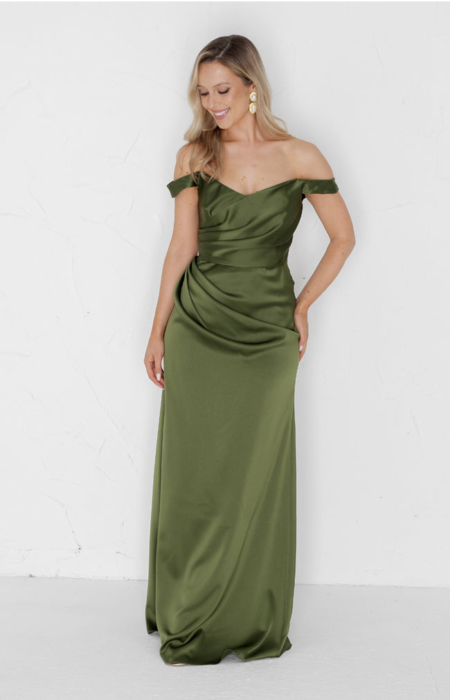 Deven Satin Gown - Olive