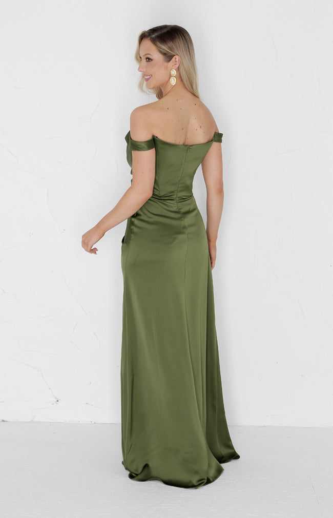Deven Satin Gown - Olive