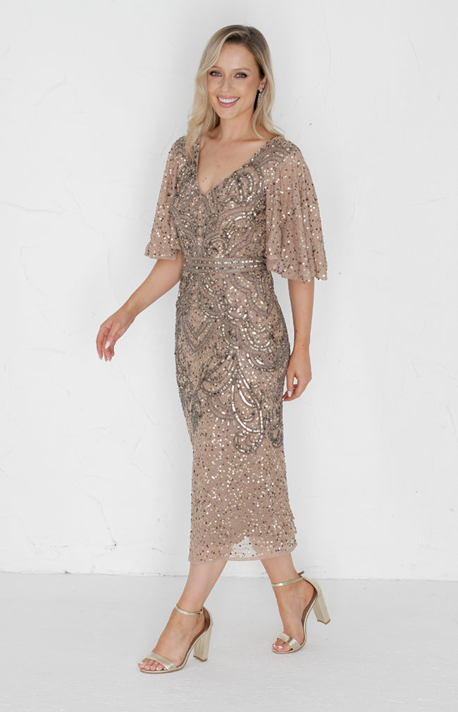 slim fit dress slacks Short Gold Sequin Mini Cocktail Dress – The Dress Outlet main image 1
