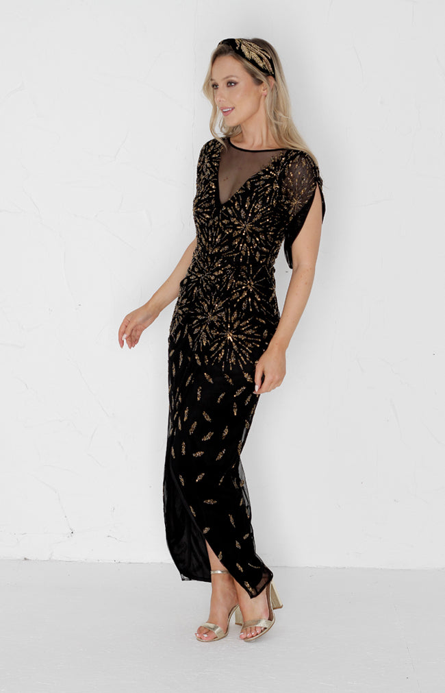 Azura Hand Beaded Dress - Black