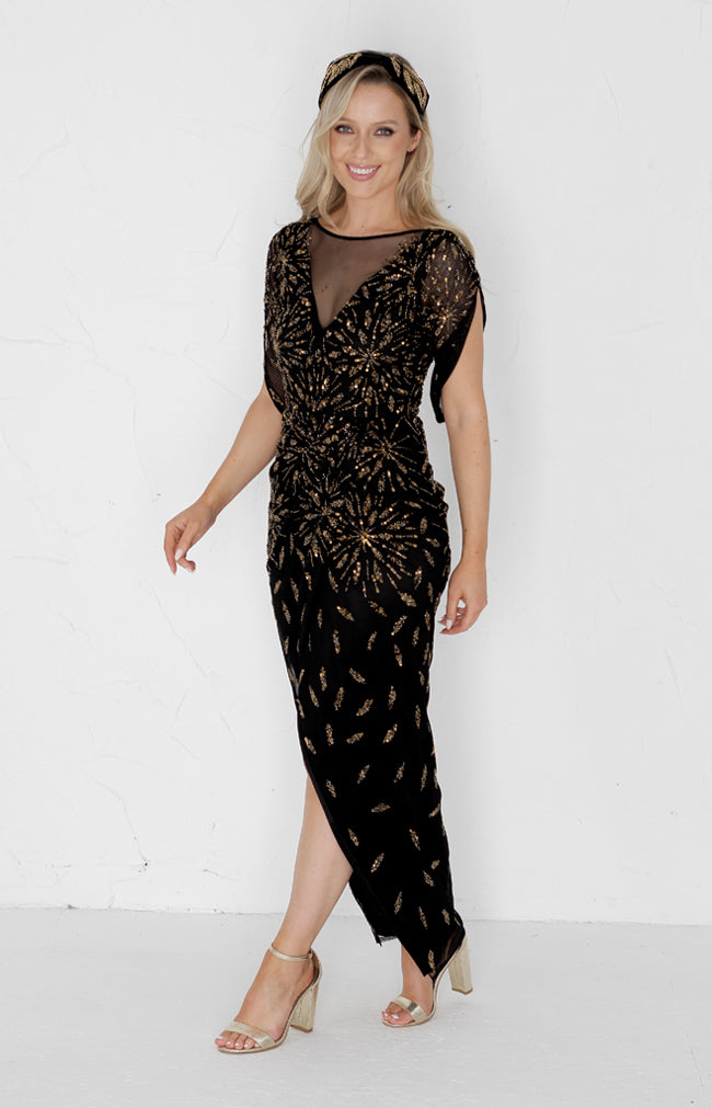 Azura Hand Beaded Dress - Black