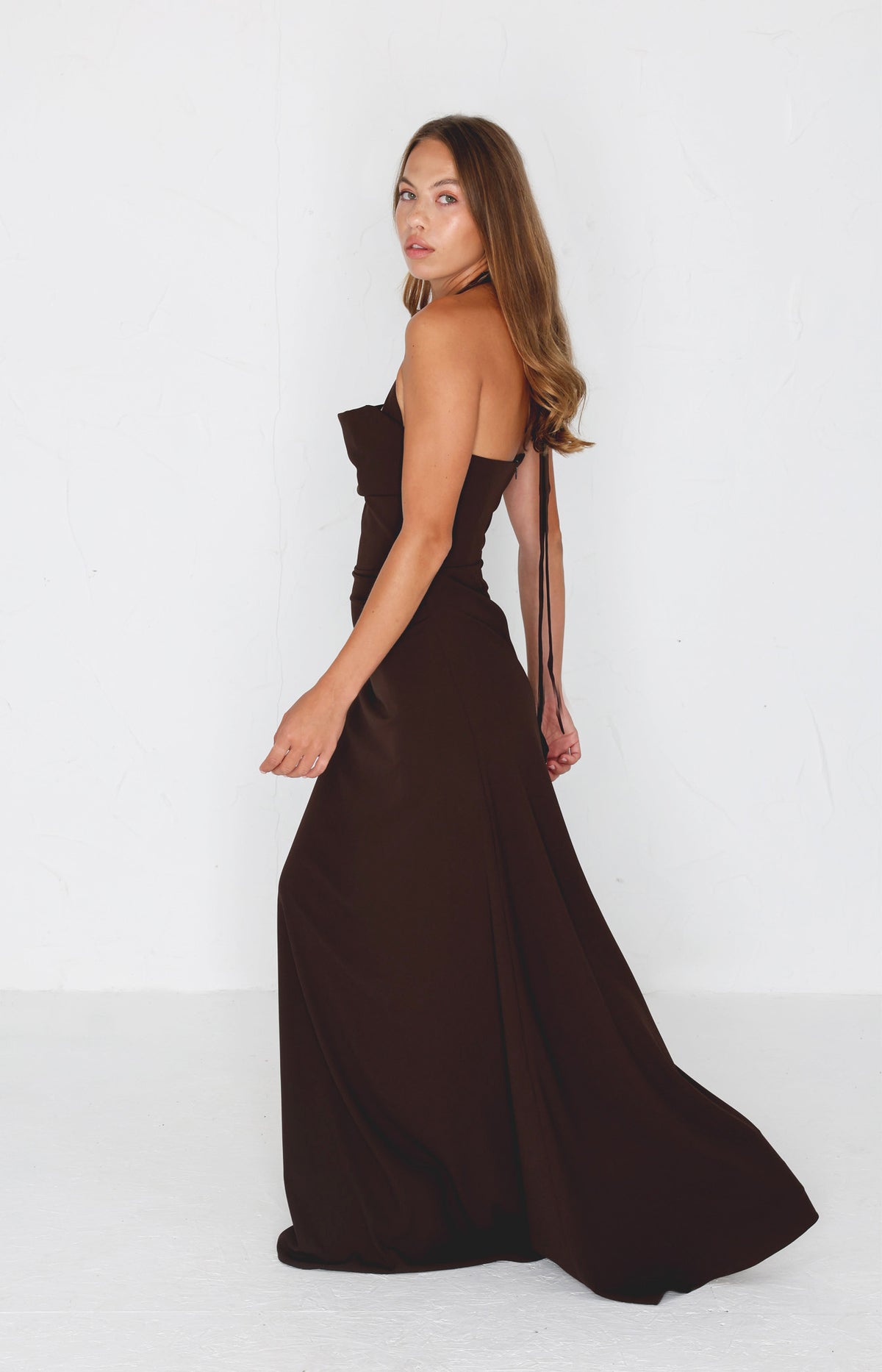 Millie Crepe Gown - Chocolate Brown AS