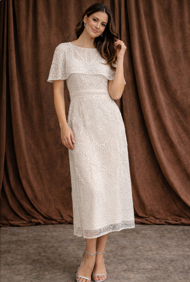 Verona Hand Beaded Cape - Ivory