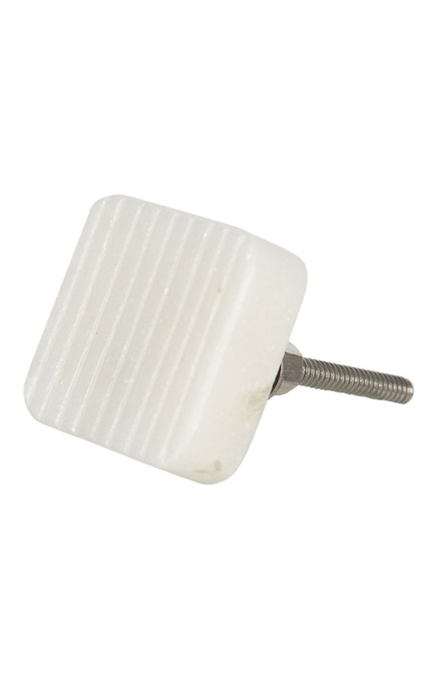 White Lined Stone Square Knob