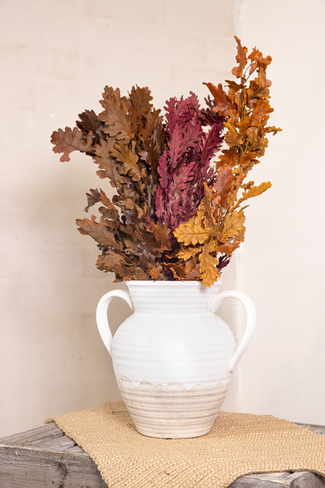 Stoneware vase w/ handles - White/Natural