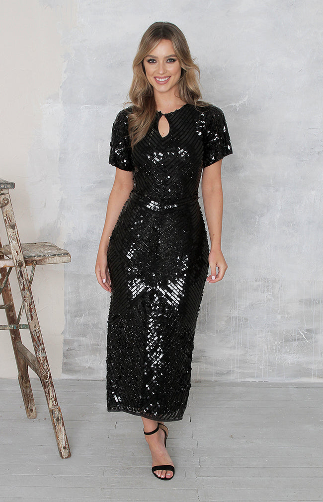 Robyn Dress (Hand Beaded) - Black