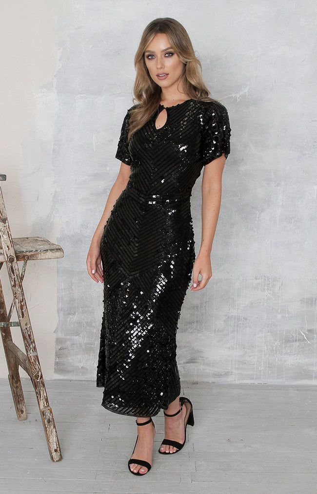 Robyn Dress (Hand Beaded) - Black