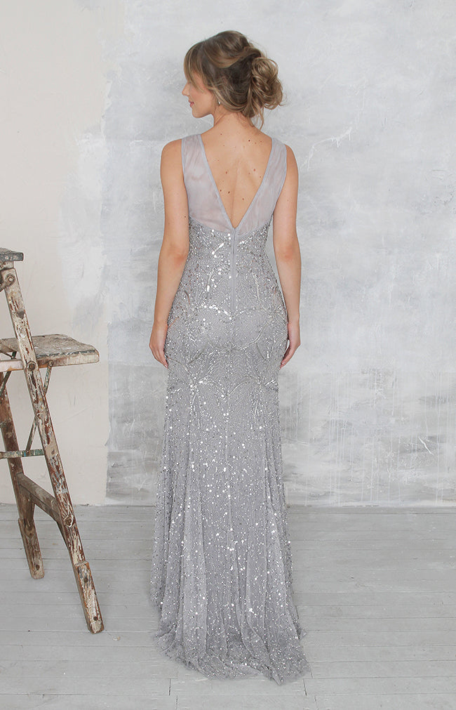 Sully Gown (hand beaded)- Silver