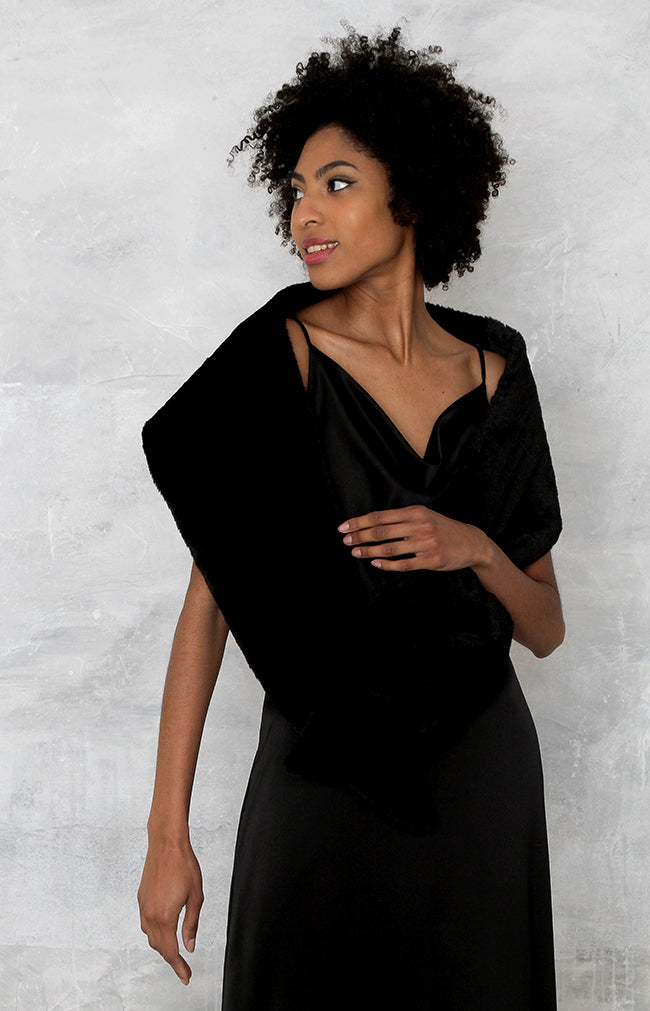 Faux Fur Shawl - Black