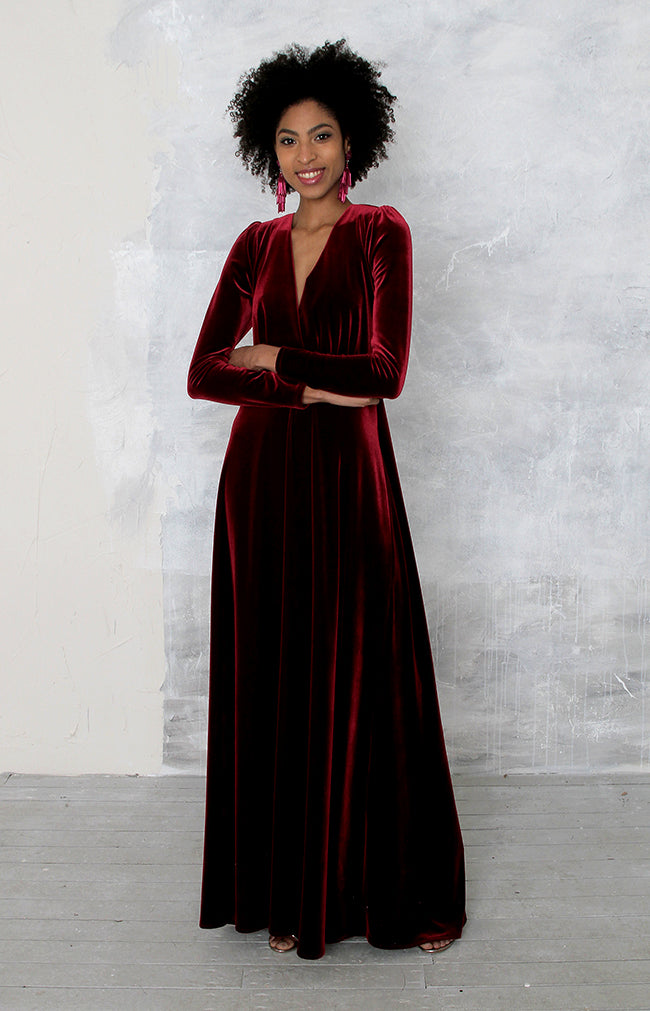 Helene Velvet Gown - Burgundy