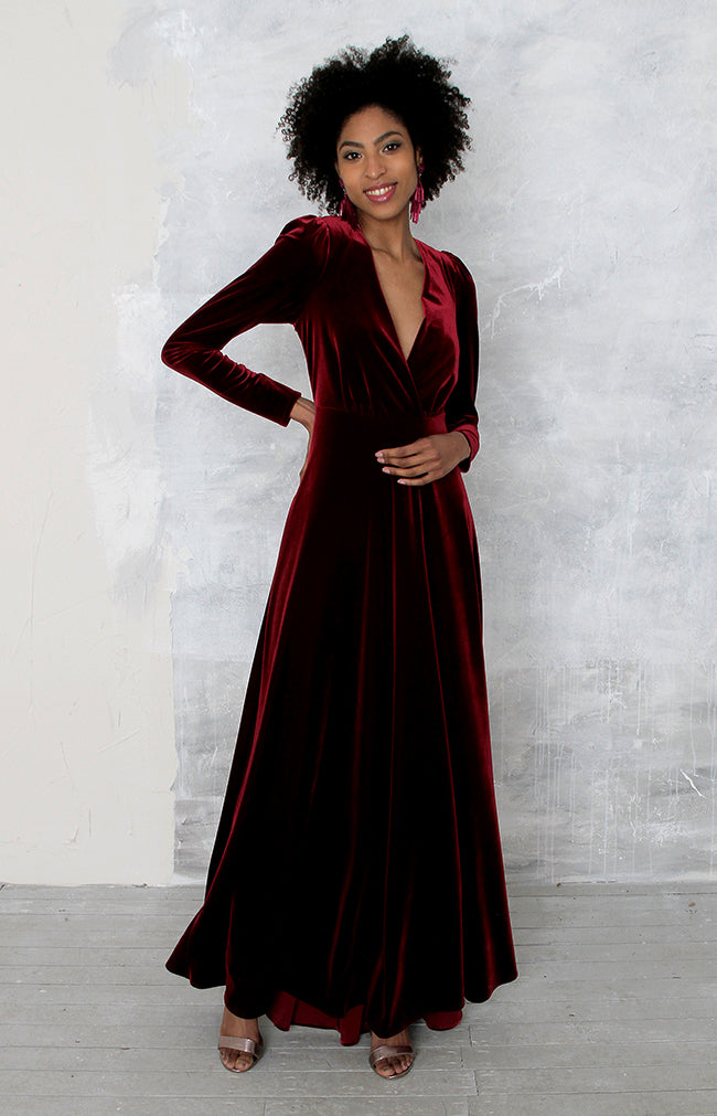 Helene Velvet Gown - Burgundy