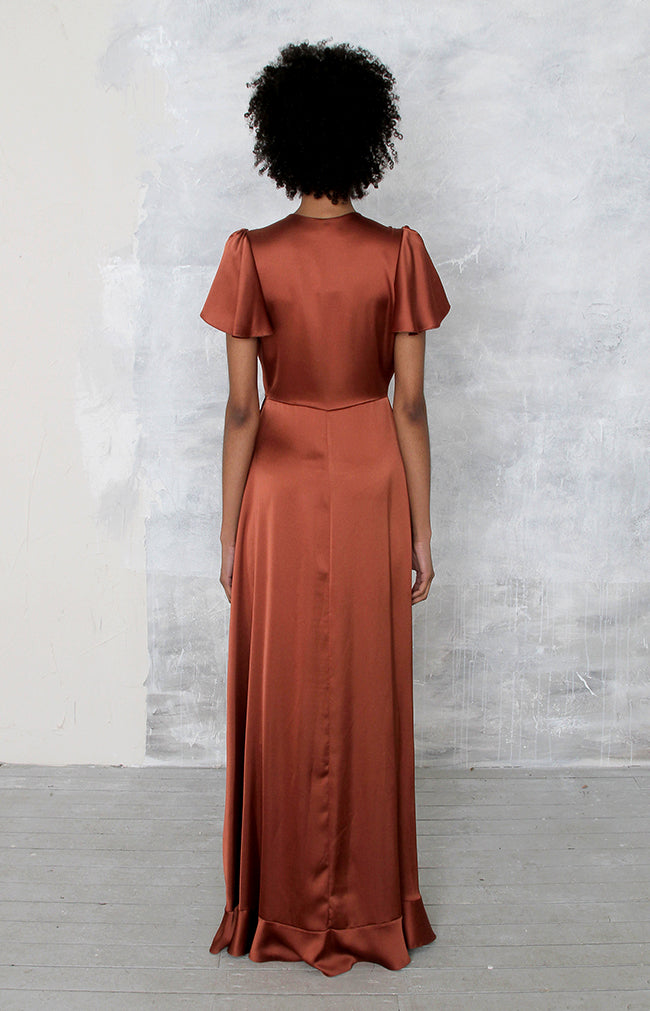 Rowe High/Low Gown Satin - Rust