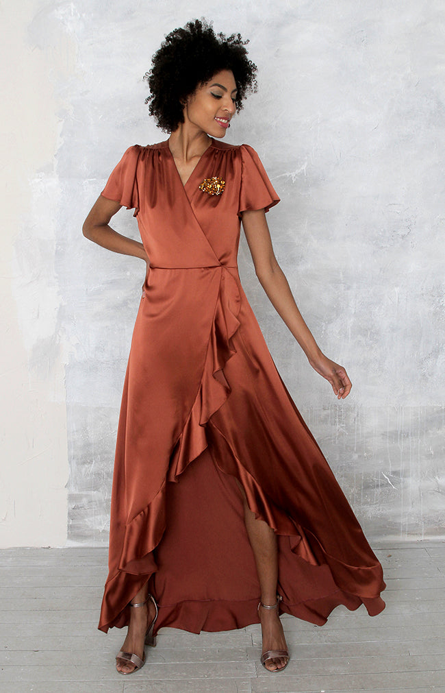 Rust Rowe Gown | Satin High Low Gown by Folkster