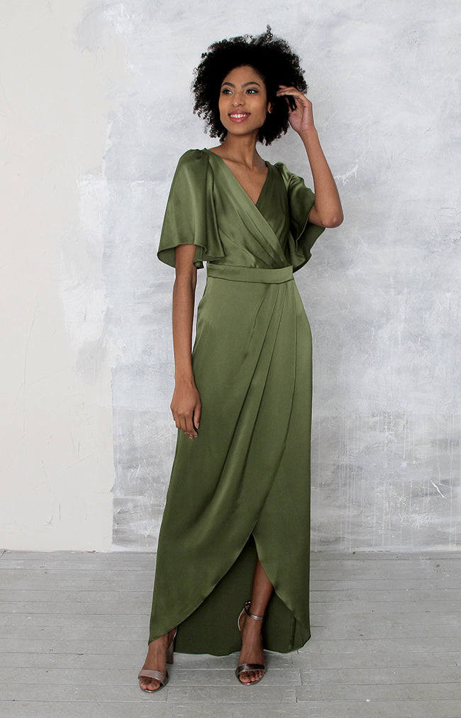 Renata High Back Gown - Olive Green