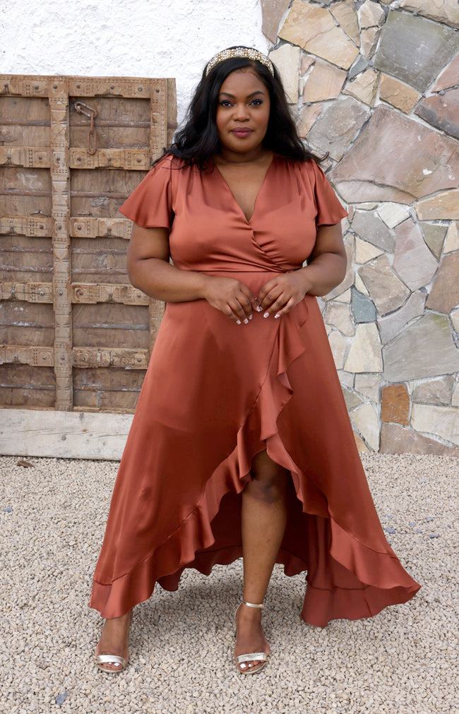 Rowe High/Low Gown Satin - Rust