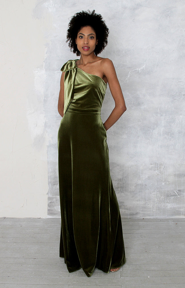 Fleur Velvet Gown - Olive