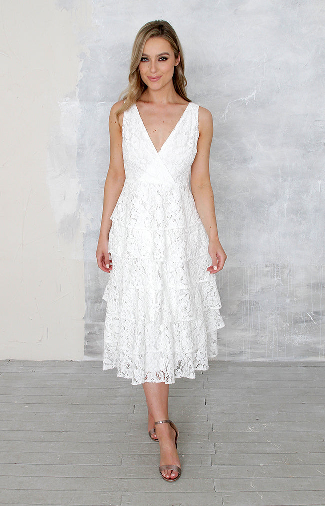 Sade Tiered Lace Midi Dress - Ivory